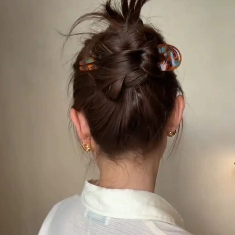 Bastoncino per Capelli a U in Acetato Vintage Elegante Motivo Marmorizzato Tartarugato Forcina per Capelli Donna