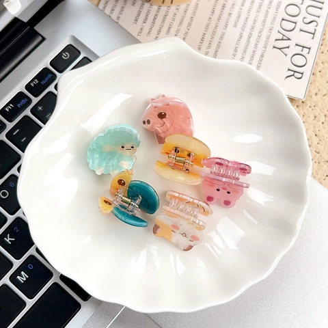 Cute Cartoon Animal Acrylic BB Hair Clips For Girls Deer Hedgehog Rabbit Snail Pig Cat Sheep Sweet Kids Hair Accessories