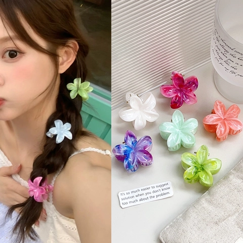 Piccola Molla Per Capelli A Forma Di Fiore Di Frangipane Dolce Sfumato Effetto Marmo Accessori Capelli Floreali Stile Vacanza Per Donna