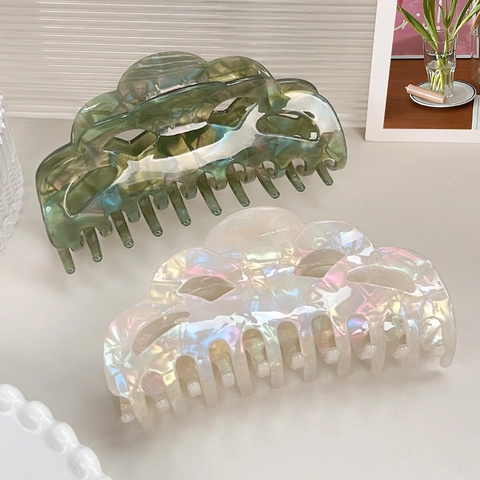 Elegant Large Iridescent PVC Hair Claw Clip Cloud Shape Wave Edge Nonslip Strong Hold Hair Clamp For Thick Hair Women Accessories