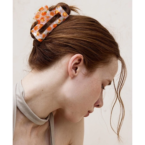 Pinza per Capelli in Acrilico con Stampa Frutta Fresca Quadrata Vuota Stile Acetato Anguria Ciliegia Fragola Donna