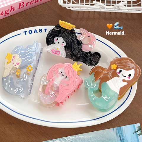 Cartoon Meerjungfrau Acetat Haarklammer Für Damen Süße Ozean Thema Meerjungfrau Shark Clip Haarschmuck Tägliche Haarnadel
