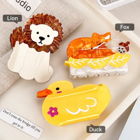 Pinces à Cheveux Mignonnes en Acétate d'Animaux pour Femmes Lion Renard Canard Accessoires de Cheveux Barrettes pour Filles