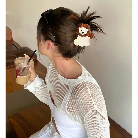 Pinces à Cheveux Mignonnes en Acétate d'Animaux pour Femmes Lion Renard Canard Accessoires de Cheveux Barrettes pour Filles