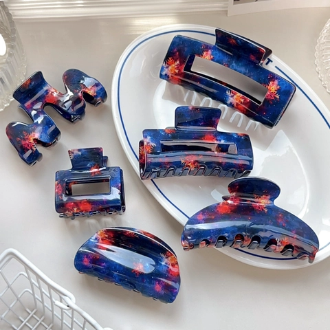 Moda Pince a Cheveux in PVC con Motivo a Fuochi d'Artificio per Donna Blu Nebulosa Forma Geometrica Rettangolo Grande Accessorio per Capelli