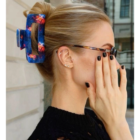 Moda Pince a Cheveux in PVC con Motivo a Fuochi d'Artificio per Donna Blu Nebulosa Forma Geometrica Rettangolo Grande Accessorio per Capelli