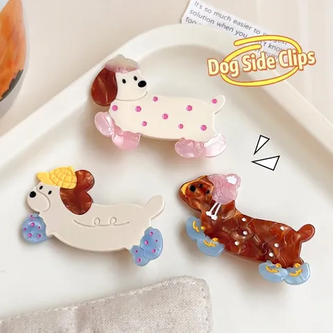 Cartoon Hund Haarspange Acetat Tierform Seitenclip Punkt Hund Mit Hut Für Mädchen Kinder Frauen Haarschmuck Geschenk