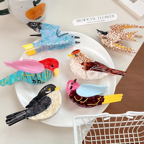 Acetaat Vogel Haarklauw Clip Uniek Dierontwerp Grote Haarklem Voor Dames Elegant Marmerpatroon Haaraccessoires