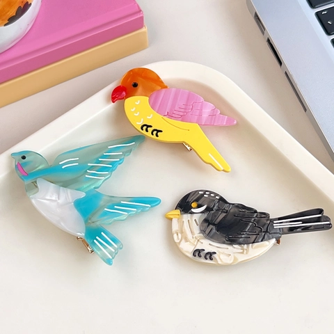 Fermaglio per Capelli a Forma di Uccello Rondine in Acetato per Donne Ragazze Motivo Animale Clip a Becco d'Anatra Texture Marmorizzata Accessori per Capelli