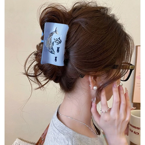 Serie Océano Ballena Caracola Acetato Pinza para el Pelo Diseño Hueco Patrón Criaturas Marinas Accesorios para Mujeres Vacaciones