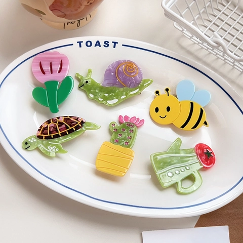 Cartoon Tier Pflanze Haarklammer Süße Kaktus Biene Schildkröte Tulpe Schnecke Acetat Entenschnabel Seitenclip Mode Haarschmuck
