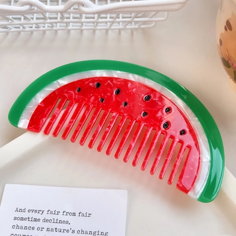 Creatieve Watermeloen Vormige Haarkam Acetaat Materiaal Marmeren Textuur Styling Tool Voor Vrouwen Kinderen Dagelijks Gebruik