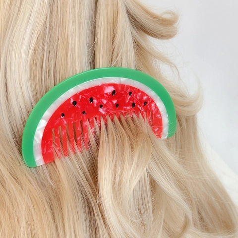 Creatieve Watermeloen Vormige Haarkam Acetaat Materiaal Marmeren Textuur Styling Tool Voor Vrouwen Kinderen Dagelijks Gebruik