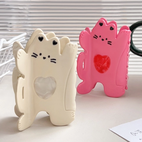 Simpatica Molletta per Capelli a Forma di Gatto in Acetato Con Cuore Design Dolce Kawaii Animale Squalo Clip per Donna