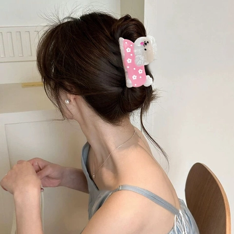 Cartoon Dog Acetate Hair Claw Clip Cute Bichon Frise Floral Pattern Shark Clip For Women Girls Sweet Hair Accessories