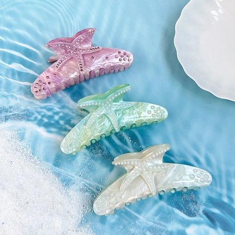 Starfish Hair Claw Clip Acrylic Rhinestone Artificial Pearl Marble Texture Summer Beach Vacation Hair Accessories For Women