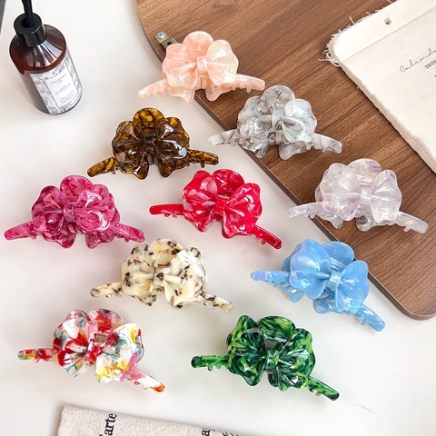 Grande Pinza per Capelli in Acetato con Fiocco Stile Coreano Texture Marmorea Clip a Squalo per Donna Eleganti Accessori per Capelli