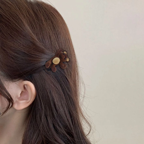 Koreanischer Stil Süß Cartoon Beflockter Bär Haarspange Braun Plüsch Tier Haarkralle Kleine Haarnadeln Für Damen Mädchen Kopfschmuck