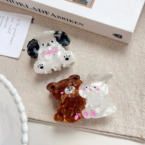 Cute Acetate Animal Hair Claw Clip Cartoon Puppy Bear Rabbit Bowknot Shark Clip Sweet Fashion Hair Accessories For Women