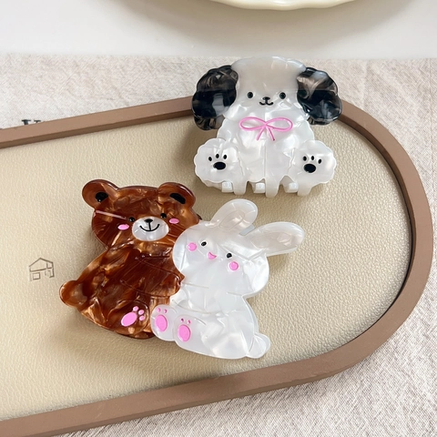 Cute Acetate Animal Hair Claw Clip Cartoon Puppy Bear Rabbit Bowknot Shark Clip Sweet Fashion Hair Accessories For Women