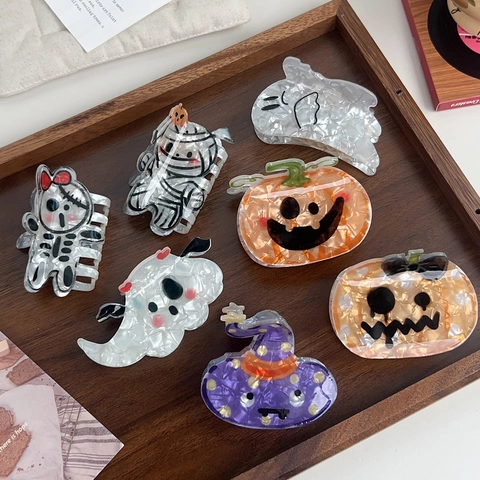 Pinzas para el Cabello de Halloween Acetato de Celulosa Fantasma Calabaza Momia Esqueleto Divertido Gótico Accesorios para el Pelo Mujer