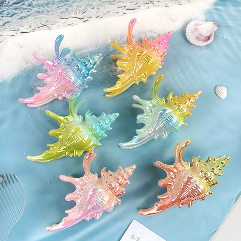 Pinza per Capelli in ABS a Forma di Conchiglia Iridescente Stile Spiaggia Estiva Grande Clip a Squalo per Capelli Donna Vacanza
