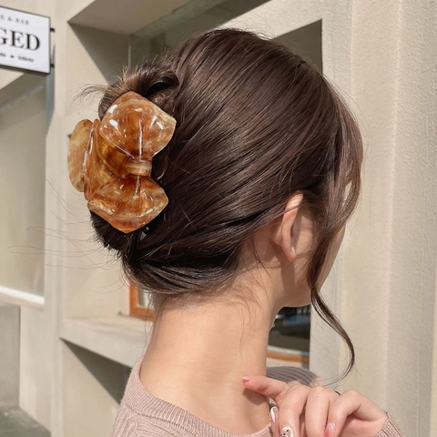 Elegante Pinza per Capelli in Acetato con Fiocco per Donna Effetto Marmo Shark Clip Accessorio per Capelli Floreale