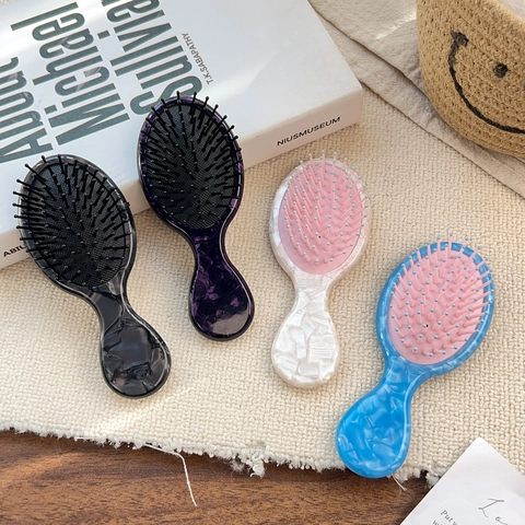 Spazzola Per Capelli Portatile In Acetato Con Cuscino D'aria Trama Marmorea Pettine Da Massaggio Districante Formato Da Viaggio Per Bambine Donne