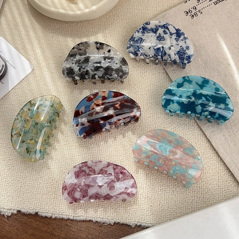 Pinza para el Pelo de PVC Floral Retro Francés Patrón de Mármol Semicírculo Shark Clip para Mujer Accesorios Pelo