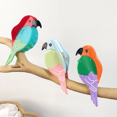 Pinza de Garra de Loro de Dibujos Animados Lindo Bloque de Color Acetato Pájaro Horquilla Accesorio de Cabello Moda Joyería Mujer