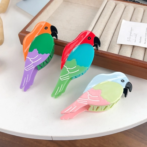 Pinza de Garra de Loro de Dibujos Animados Lindo Bloque de Color Acetato Pájaro Horquilla Accesorio de Cabello Moda Joyería Mujer