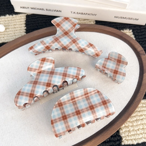 Damen Kariert PVC Haarkralle Große Vintage Geometrische Gittermuster Haarklammern Französisch Stil Haarschmuck