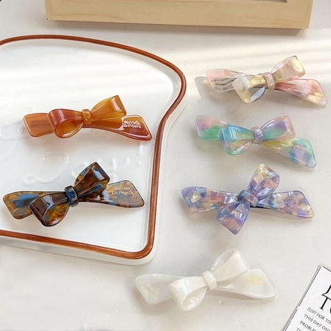 Barrette à Cheveux Nœud Papillon en Acétate Style Français Pince Bec de Canard Irrégulière Imprimée pour Femmes