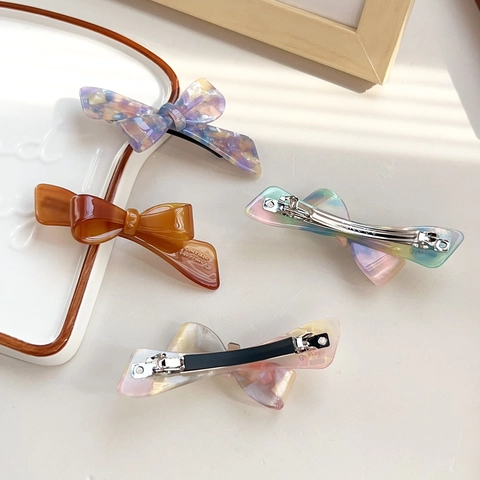 Barrette à Cheveux Nœud Papillon en Acétate Style Français Pince Bec de Canard Irrégulière Imprimée pour Femmes