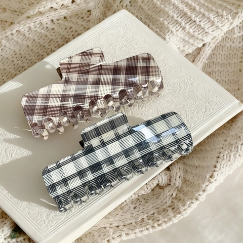 Vintage Rechteckige Plaid Haarkralle Für Damen Modische PVC Retro Karo Muster Shark Clip Haarschmuck