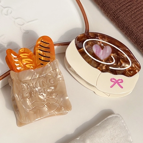 Creative Cellulose Acetate Hair Claw French Baguette Bread Bag Dessert Bow Heart Design Handmade Fashion Hair Accessories For Women