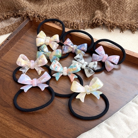 Elegant Acetate Bowknot Hair Tie For Women Marble Pattern Elastic Hair Band France Handmade Style Fashion Scrunchie Accessory