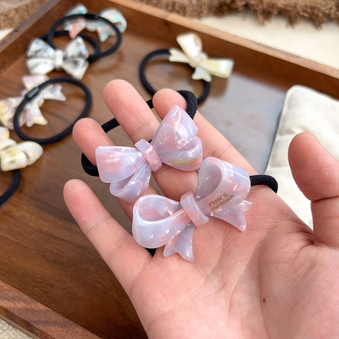 Elegant Acetate Bowknot Hair Tie For Women Marble Pattern Elastic Hair Band France Handmade Style Fashion Scrunchie Accessory