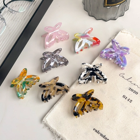 Pinza para el Cabello de Mariposa de Acetato Pequeña para Mujer Clip de Mariposa Calado Elegante Mármol Carey Accesorio