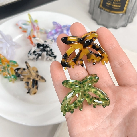 Pinza para el Cabello de Mariposa de Acetato Pequeña para Mujer Clip de Mariposa Calado Elegante Mármol Carey Accesorio