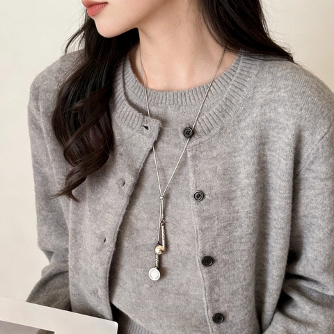 Collana con Pendente a Forma di Cuffia e Goccia d'Acqua in Acciaio Inossidabile e Rame Argento per Donna Catena Maglione a Y