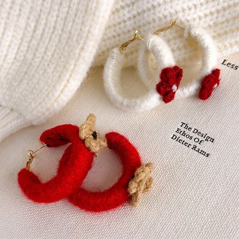 Orecchini a Cerchio a Forma di C Avvolti in Filato Fatti a Mano Dolci Orecchini a Maglia All'uncinetto Floreale per Donna Gioielli Autunno Inverno