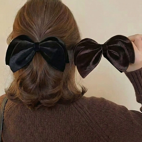 Molletta a Banana con Fiocco in Velluto Vintage Francese Elegante Fermaglio per Capelli Grande per Donna Autunno Inverno Accessori Capelli