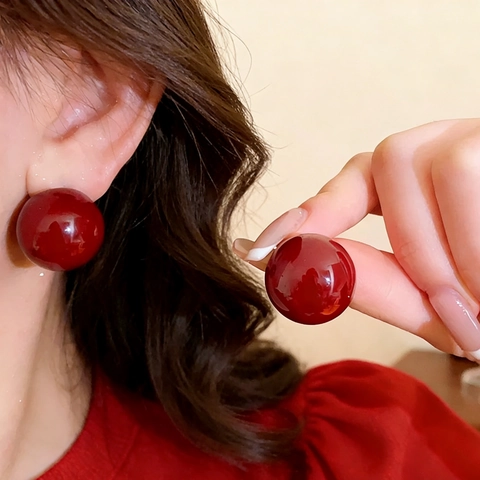 Pendientes de Botón de Perla Artificial Extragrandes de Estilo Barroco Vintage Francés para Mujer Joyas de Bola Redonda de Colores