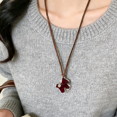 Collana Lunga con Ciondolo a Cavallo a Dondolo Vintage per Donna Rame Fioccatura Strass Animale Catena Retrò Gioielli