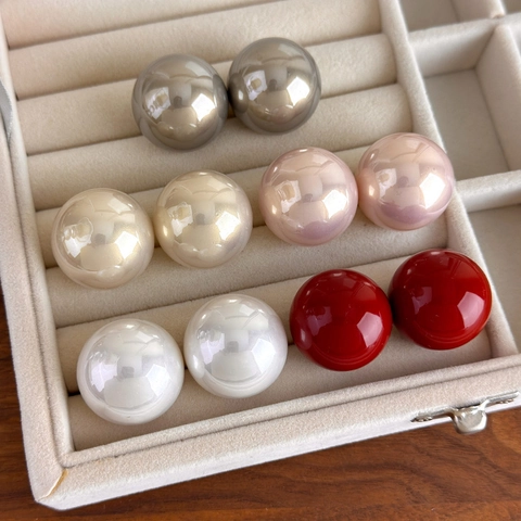 Pendientes de Botón de Perla Artificial Extragrandes de Estilo Barroco Vintage Francés para Mujer Joyas de Bola Redonda de Colores