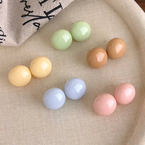 Retro Macaron Farbe Runde Harz Ohrstecker Für Damen Minimalistische Süße Koreanischen Stil Geometrische Kupfer Pfosten Ohr Schmuck