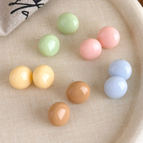 Retro Macaron Farbe Runde Harz Ohrstecker Für Damen Minimalistische Süße Koreanischen Stil Geometrische Kupfer Pfosten Ohr Schmuck