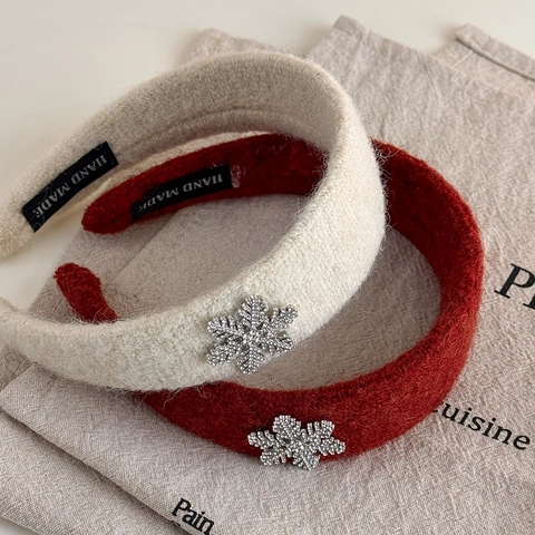 Christmas Snowflake Rhinestone Plush Headband Soft Warm Winter Hair Band Handmade Faux Fur Hair Hoop For Women Girls Accessory