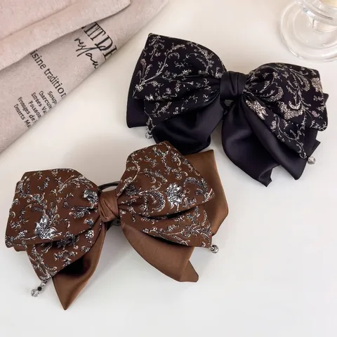 Pinza para el Pelo con Lazo de Satén Floral Vintage Francés con Clip de Coleta de Cinta Larga Accesorios para el Cabello Mujer